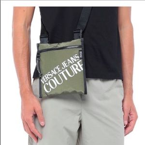 Versace couture Macro Logo collection techno fabric & leather messenger bag